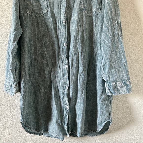 Mr. Buho Acid Wash Button up Tunic Dress light Blue Women’s Large Boho Festival - Picture 2 of 9